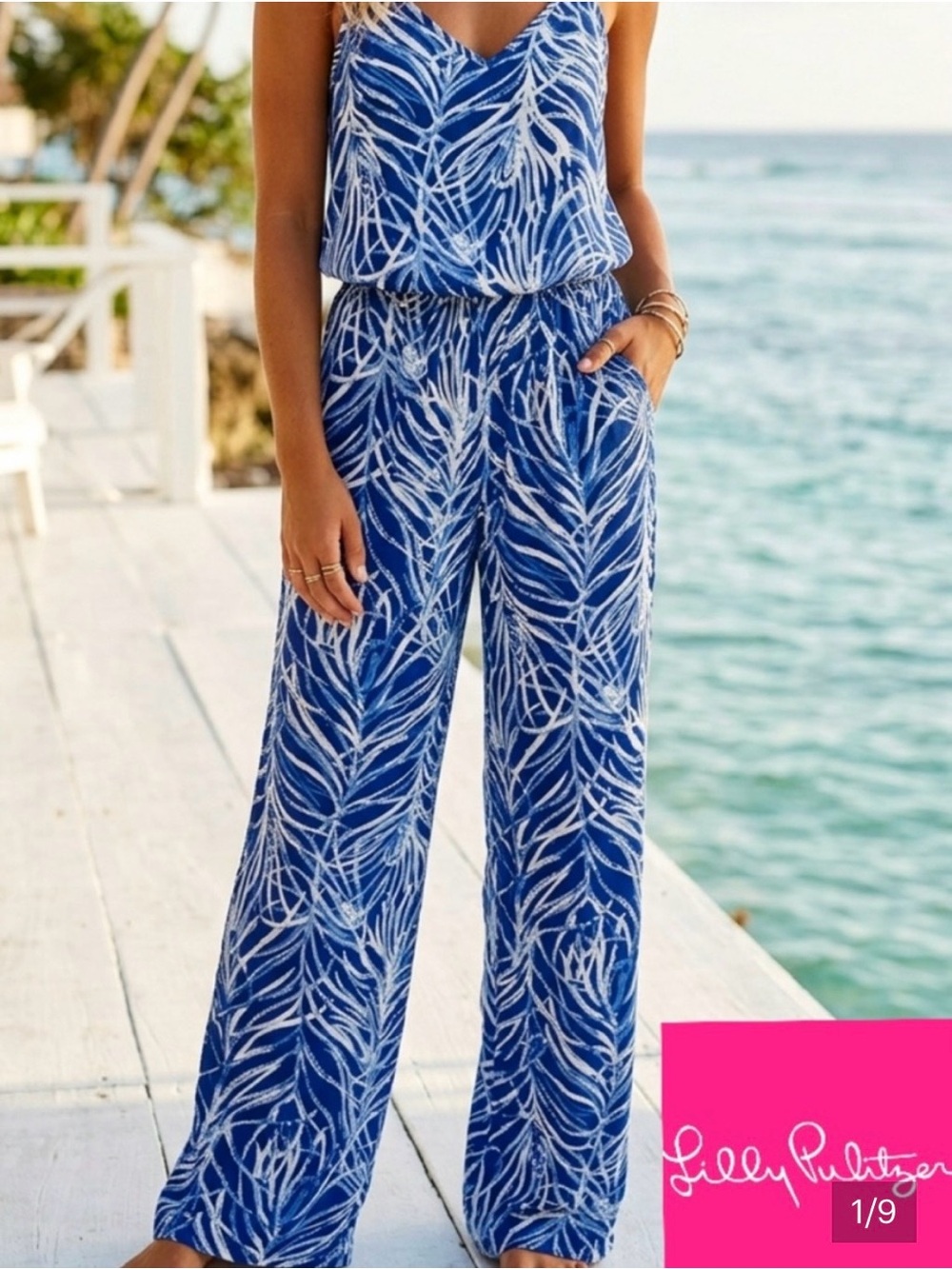 Lilly Pulitzer Dusk Jumpsuit Blue & white Size Small. PTP 18 Gorgeous Blue 💕 - Picture 2 of 7
